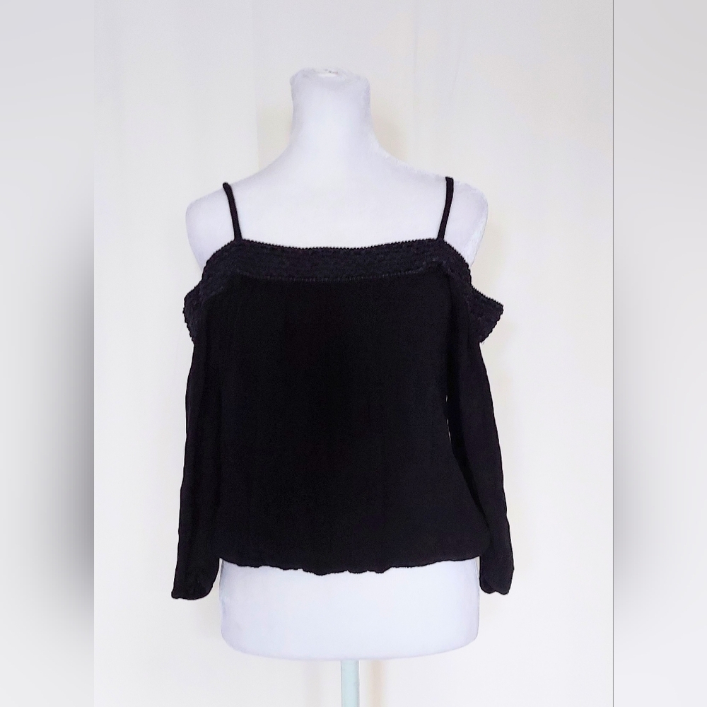 BCX 3/4 Sleeve Off The Shoulder Embroidered Blouse Top Black Size Small
